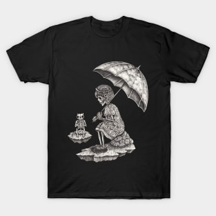 Fantasy surreal cat and girl skull. T-Shirt